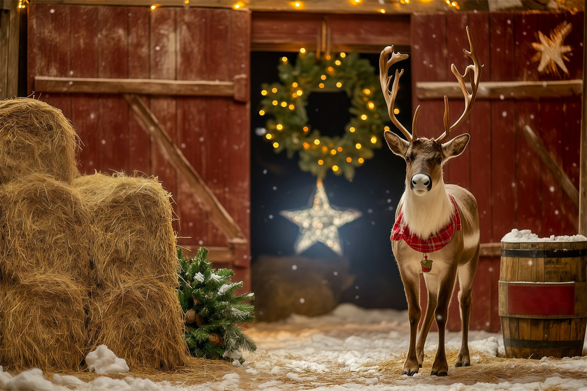 Weihnachts-Scheunentor-Hintergrund Rustikaler Rentierstalleingang Weihnachtshintergrund RR69-39
