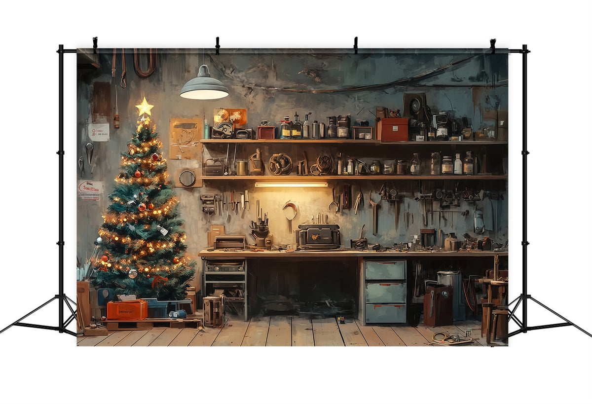 Kulisse Für Die Weihnachtswerkstatt Rustikale Zimmerbaumecke Professionelle Weihnachtskulissen RR69-4