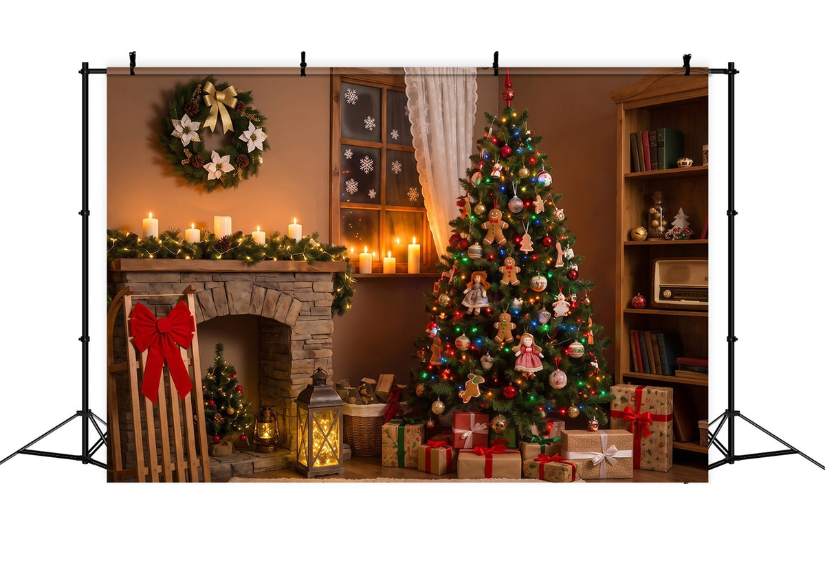 Weihnachtsnacht-Hintergrund Gemütliche Kaminpuppen-Dekoration Weihnachts-Fotografie-Hintergründe RR69-42