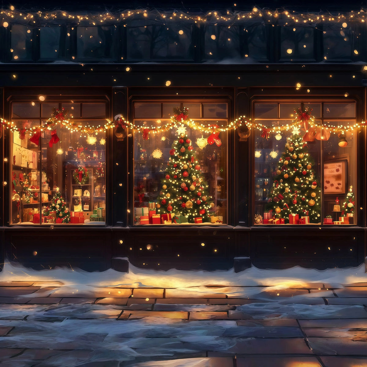 Weihnachtsladen-Hintergrund Winterliche Schaufensterbeleuchtung Weihnachtswand-Hintergrund RR69-45