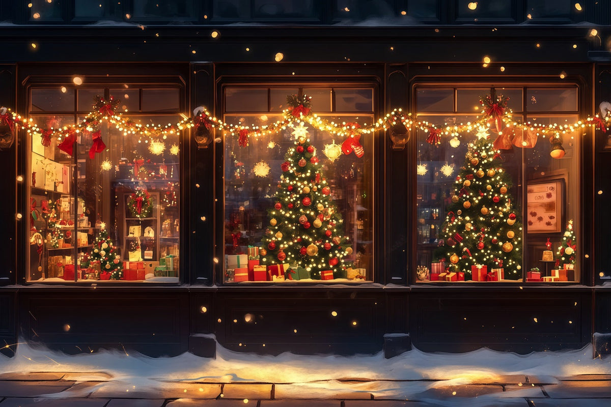 Weihnachtsladen-Hintergrund Winterliche Schaufensterbeleuchtung Weihnachtswand-Hintergrund RR69-45