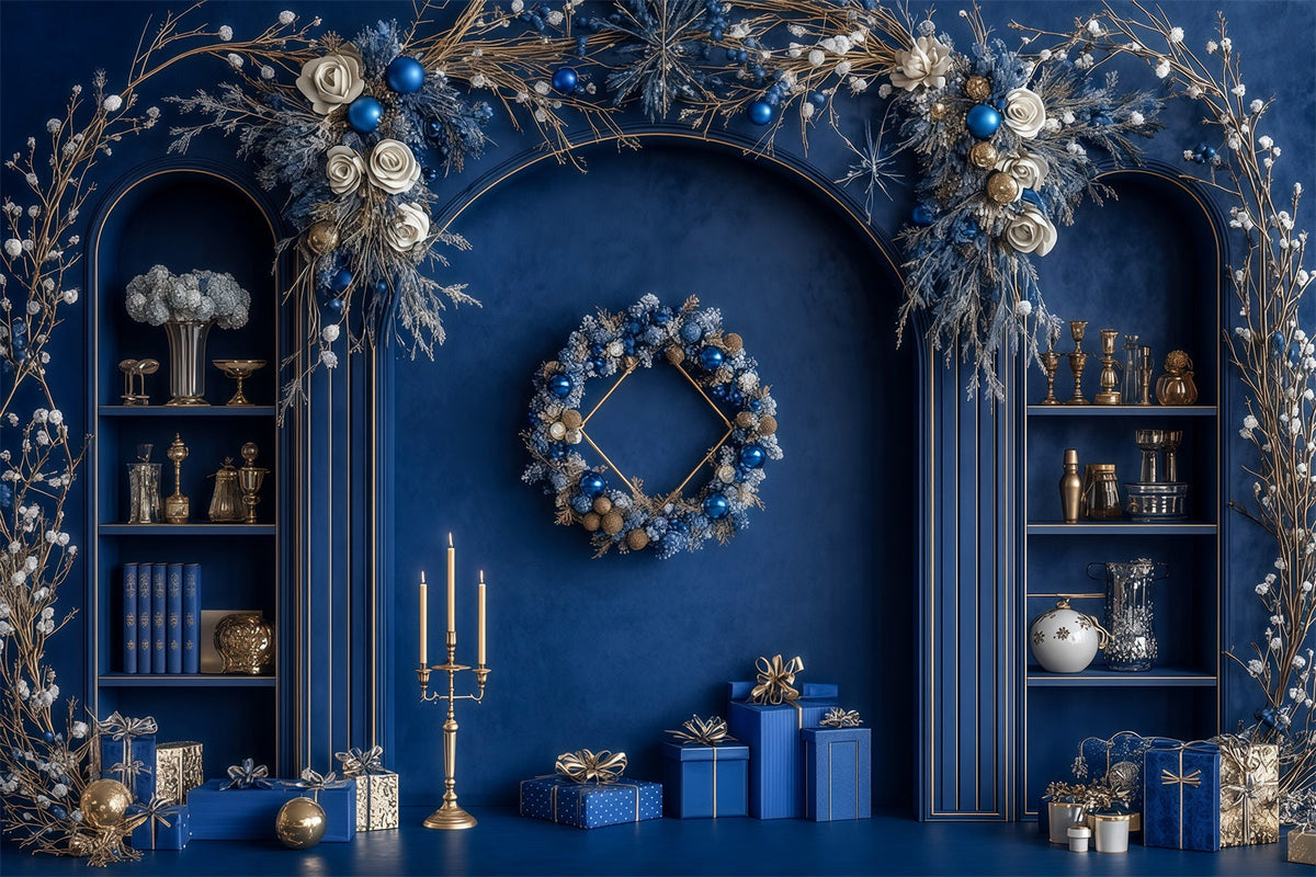 Blauer Weihnachtshintergrund Blaue, Mattierte Bogendekoration Weihnachts-Fotohintergründe RR69-46