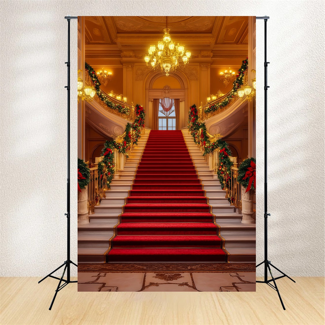 Weihnachts-Bühnenhintergründe Prunkvoller Kronleuchter, Treppenhaus Weihnachts-Fotografie-Hintergründe RR69-5
