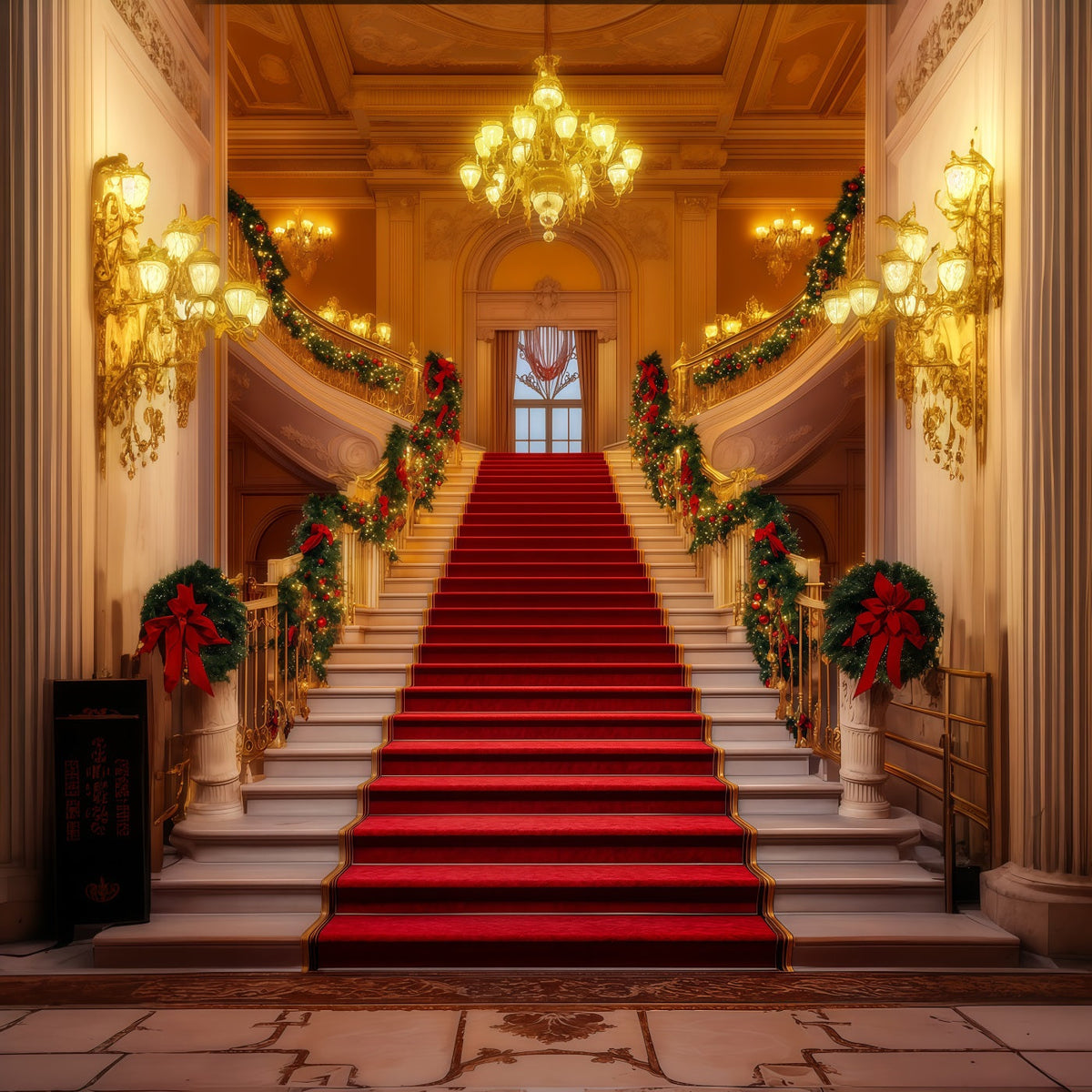 Weihnachts-Bühnenhintergründe Prunkvoller Kronleuchter, Treppenhaus Weihnachts-Fotografie-Hintergründe RR69-5