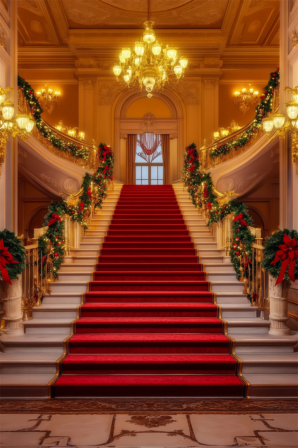 Weihnachts-Bühnenhintergründe Prunkvoller Kronleuchter, Treppenhaus Weihnachts-Fotografie-Hintergründe RR69-5