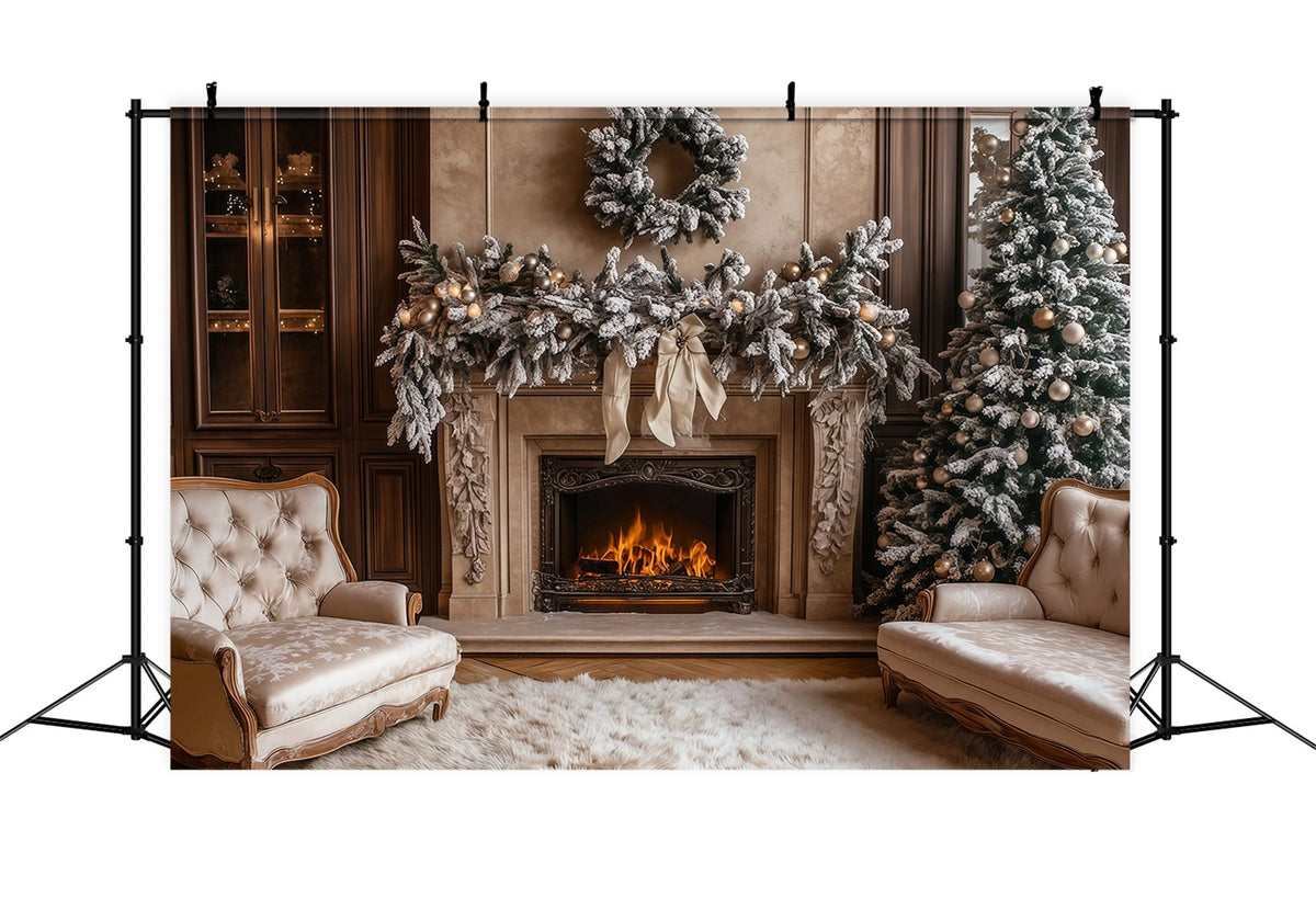 Weihnachts-Wohnzimmer-Hintergrund Kamin Weiße Girlande Weihnachts-Fotografie-Hintergründe RR69-50