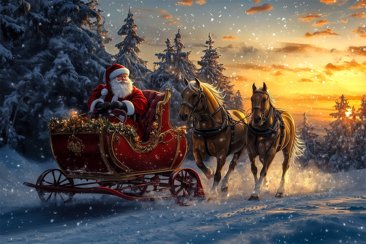 Weihnachtsmann-Hintergrund Weihnachtsmannschlitten Im Schneewald Weihnachtsfotohintergrund RR69-54