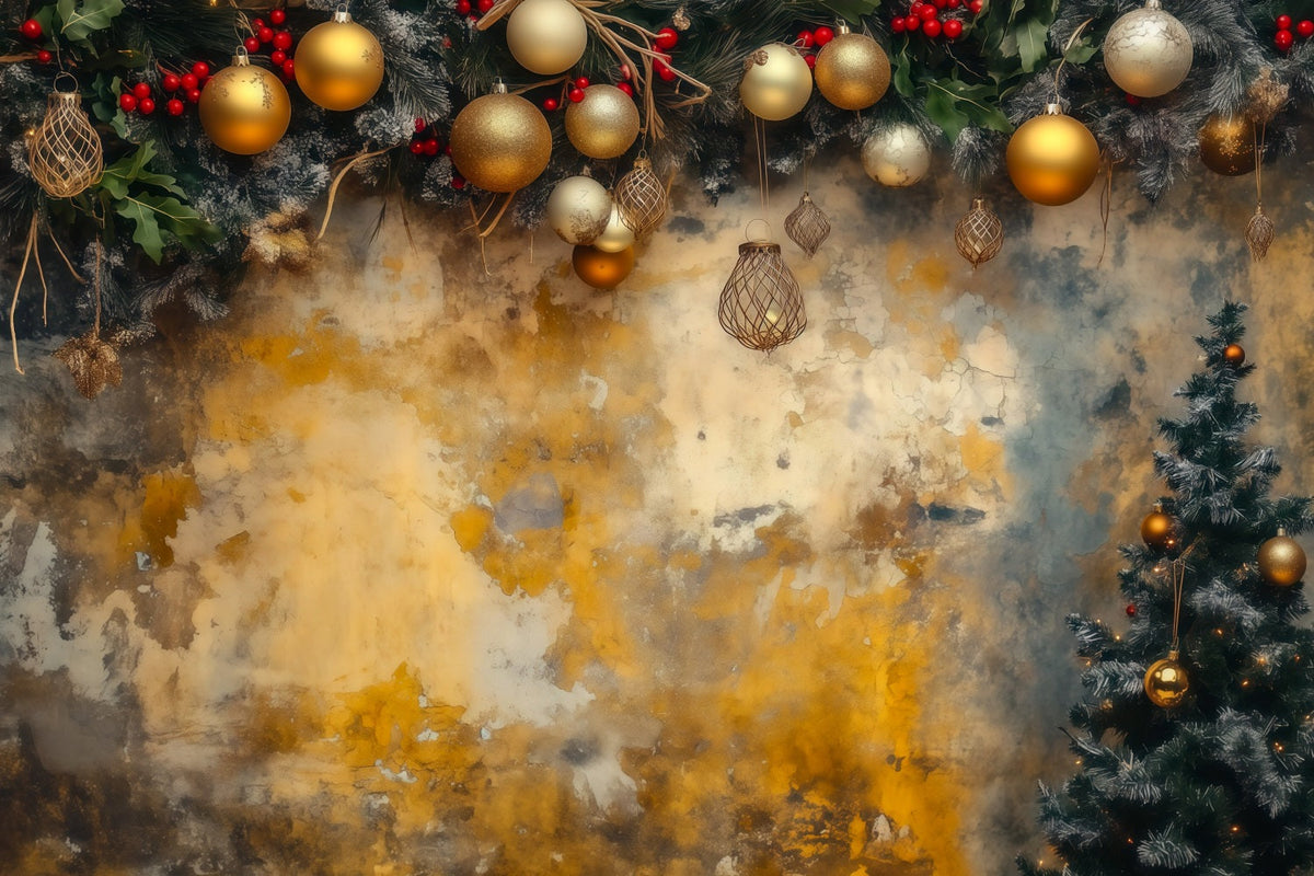 Weihnachtskugel-Hintergrund Goldene Ornamentgirlande Wand Studiohintergründe Weihnachten RR69-56