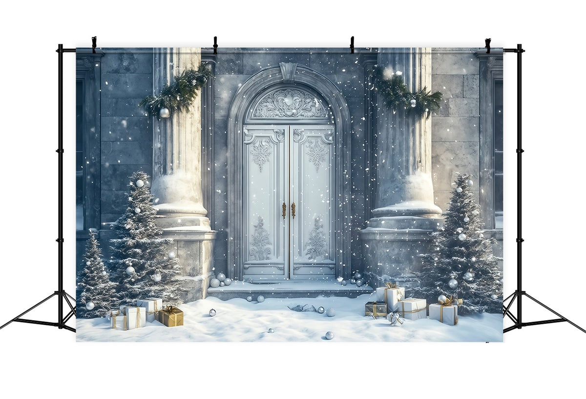 Weihnachtshaus-Kulisse Eingang Zum Verschneiten Palast Weihnachtsfotohintergrund RR69-57