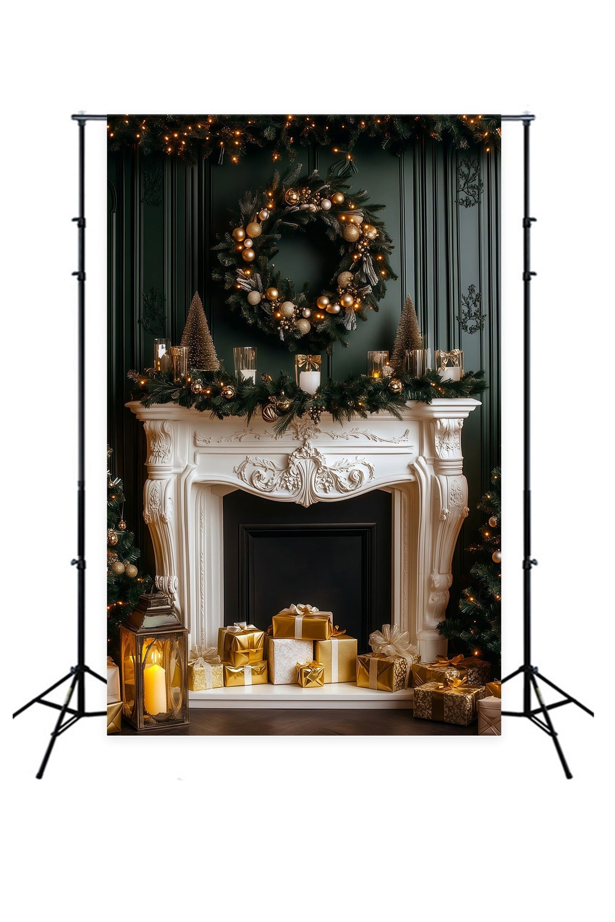 Weihnachtliche Kaminkulisse Elegantes Dunkles Kaminfeuer Studio-Weihnachtskulisse RR69-60