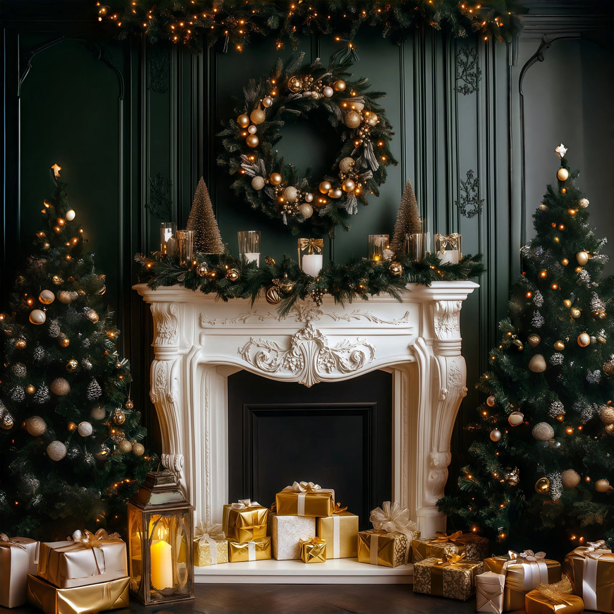 Weihnachtliche Kaminkulisse Elegantes Dunkles Kaminfeuer Studio-Weihnachtskulisse RR69-60