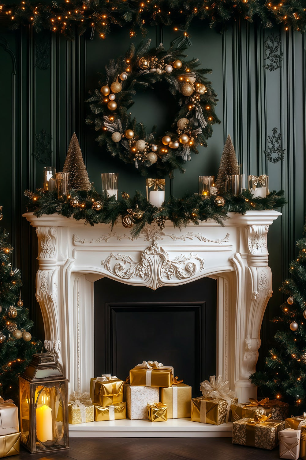 Weihnachtliche Kaminkulisse Elegantes Dunkles Kaminfeuer Studio-Weihnachtskulisse RR69-60