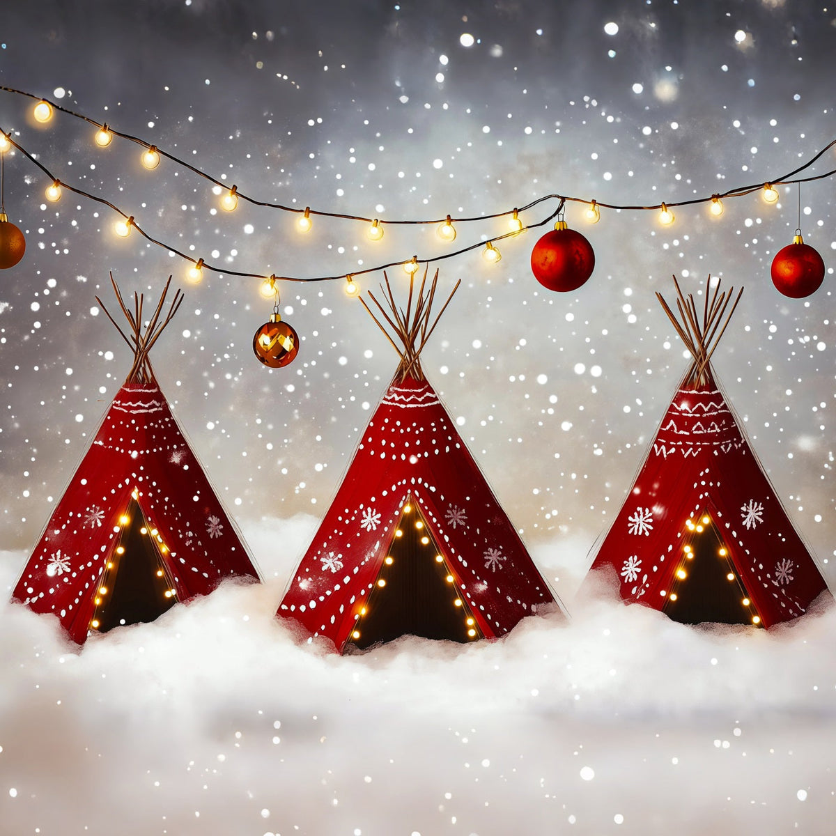 Niedliche Weihnachtskulisse Schneebedeckte Tipi-Lichter Professionelle Weihnachtskulissen RR69-61