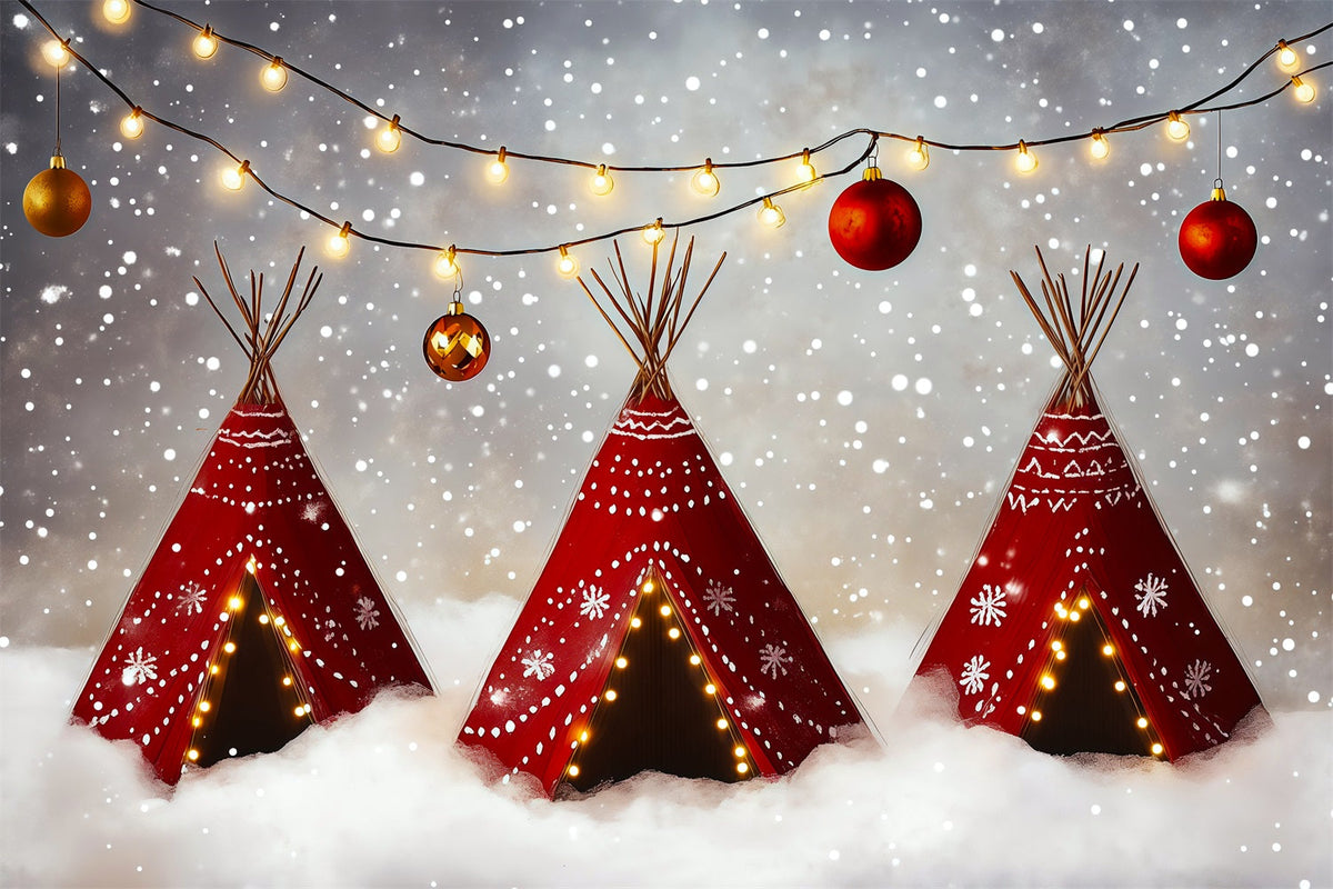 Niedliche Weihnachtskulisse Schneebedeckte Tipi-Lichter Professionelle Weihnachtskulissen RR69-61