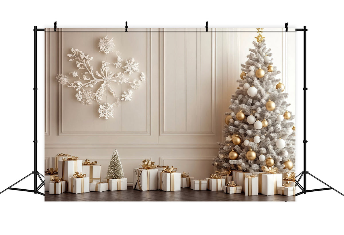 Weihnachtswand-Hintergrund Weißgoldene Baumdekoration Große Weihnachtskulissen RR69-7