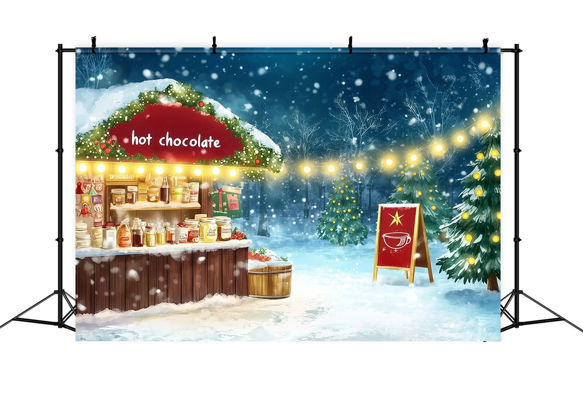 Verschneite Weihnachtskulisse Markt Für Heiße Schokolade Weihnachts-Fotografie-Hintergründe RR69-70