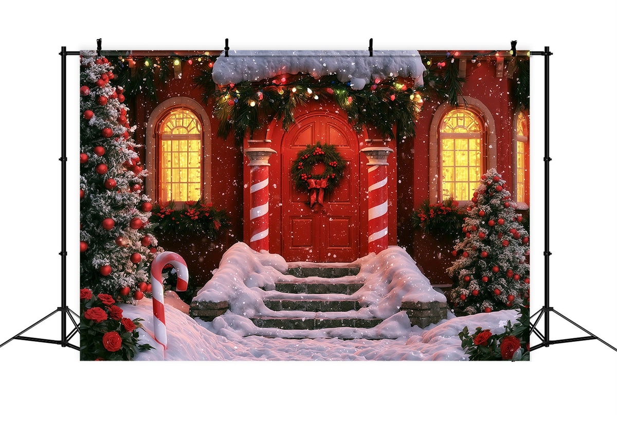 Winterliche Weihnachtskulisse Zuckerstangenrote Tür Eingang Weihnachtskulisse Für Den Innenbereich RR69-75