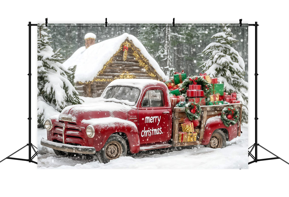 Weihnachtstruck-Hintergrund Geschenke Aus Dem Verschneiten Wald Auto Studiohintergründe Weihnachten RR69-76