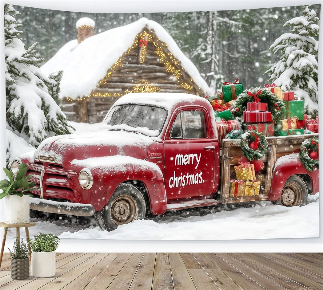 Weihnachtstruck-Hintergrund Geschenke Aus Dem Verschneiten Wald Auto Studiohintergründe Weihnachten RR69-76