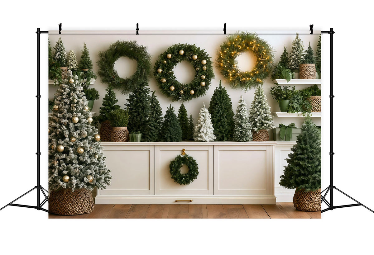 Weihnachtsgrün-Hintergrund Kranz-Baum-Ausstellungswand Weihnachts-Fotohintergründe RR69-78