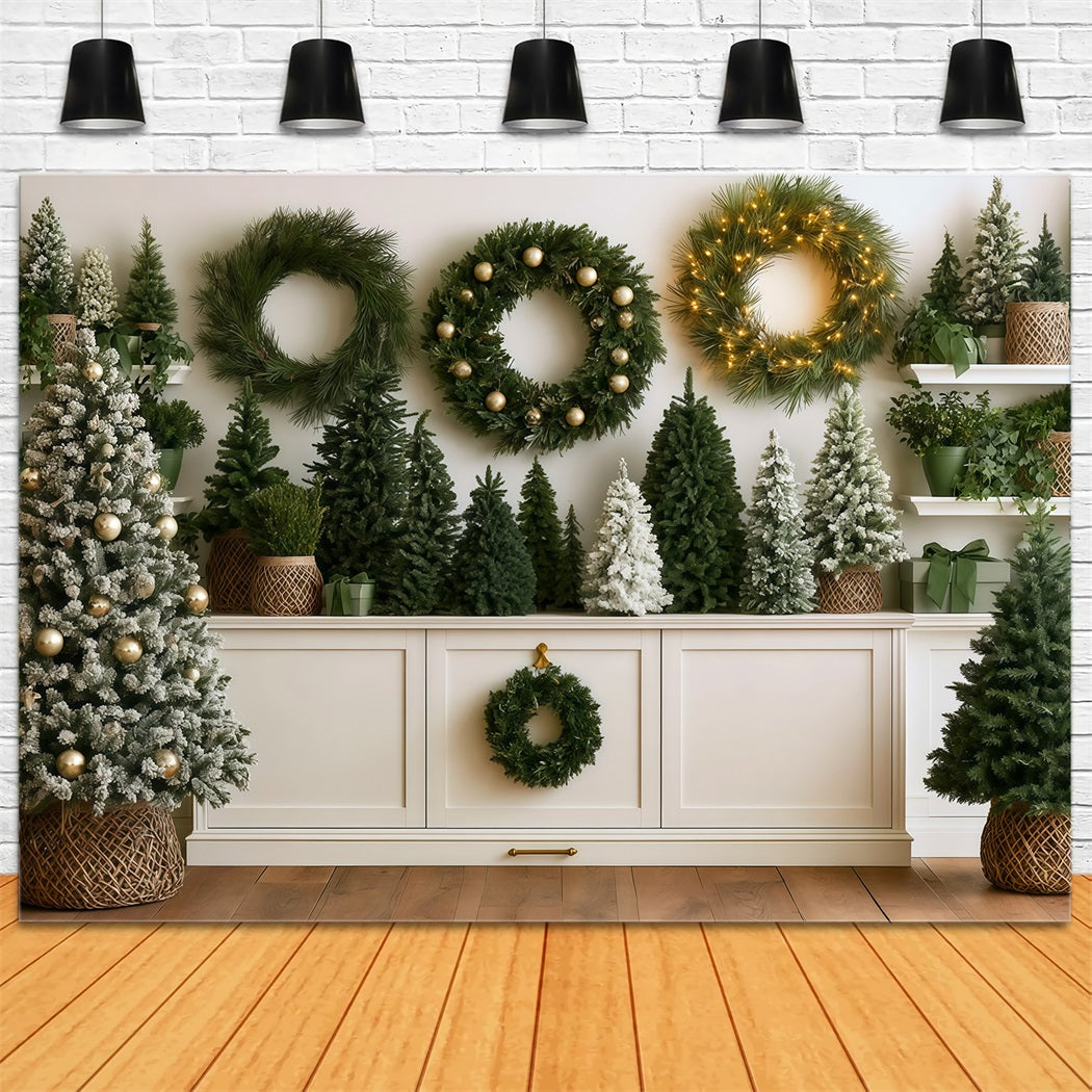 Weihnachtsgrün-Hintergrund Kranz-Baum-Ausstellungswand Weihnachts-Fotohintergründe RR69-78