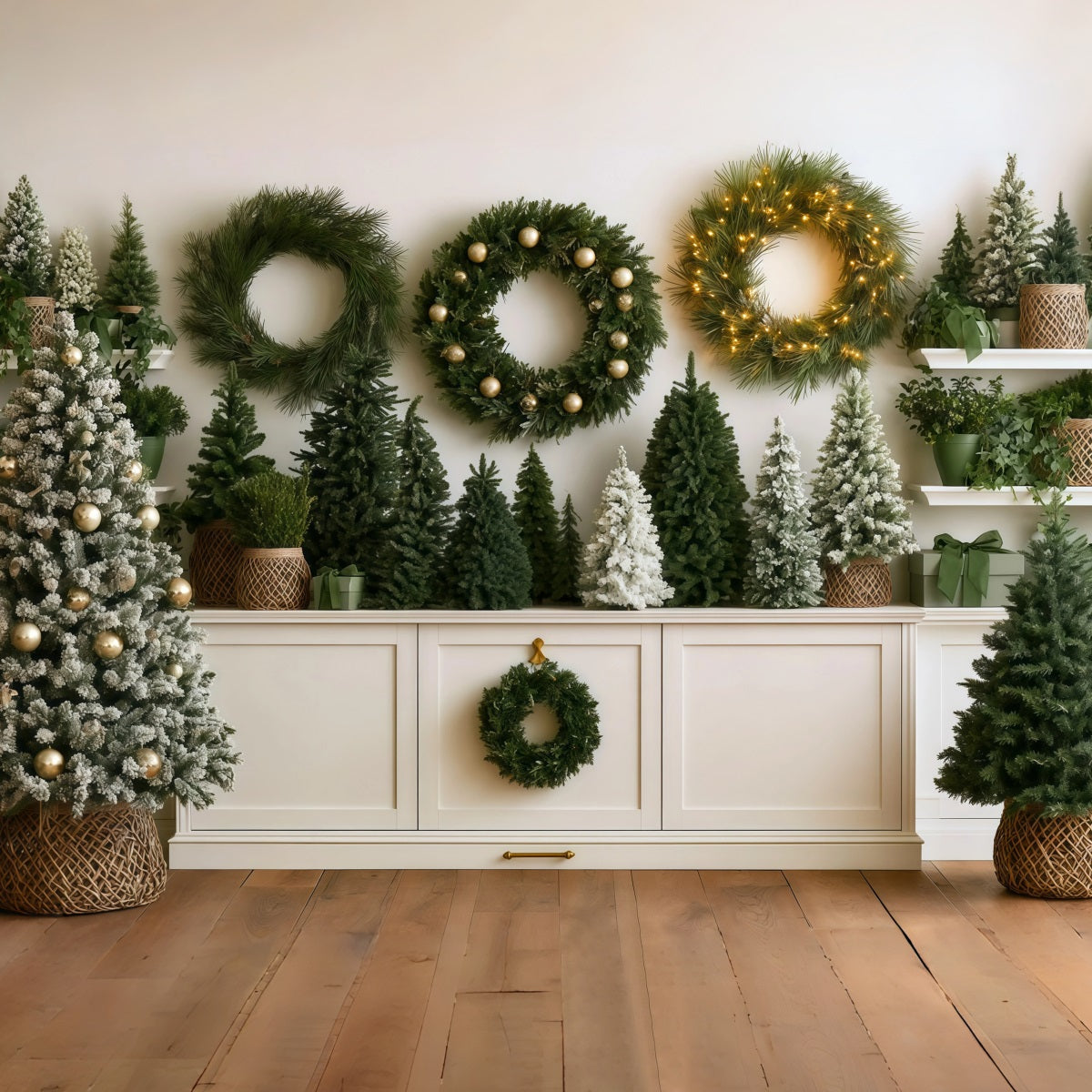 Weihnachtsgrün-Hintergrund Kranz-Baum-Ausstellungswand Weihnachts-Fotohintergründe RR69-78