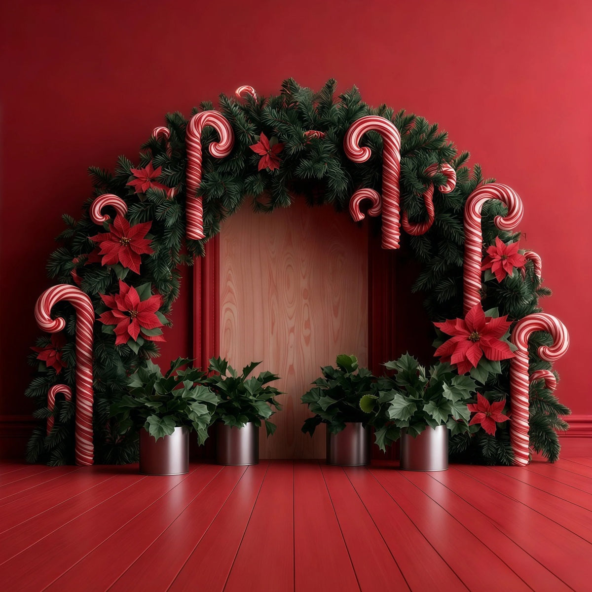 Weihnachtshintergrund Mit Zuckerstangenmotiv Weihnachtsstern-Girlandenbogen Weihnachts-Studiohintergründe RR69-79