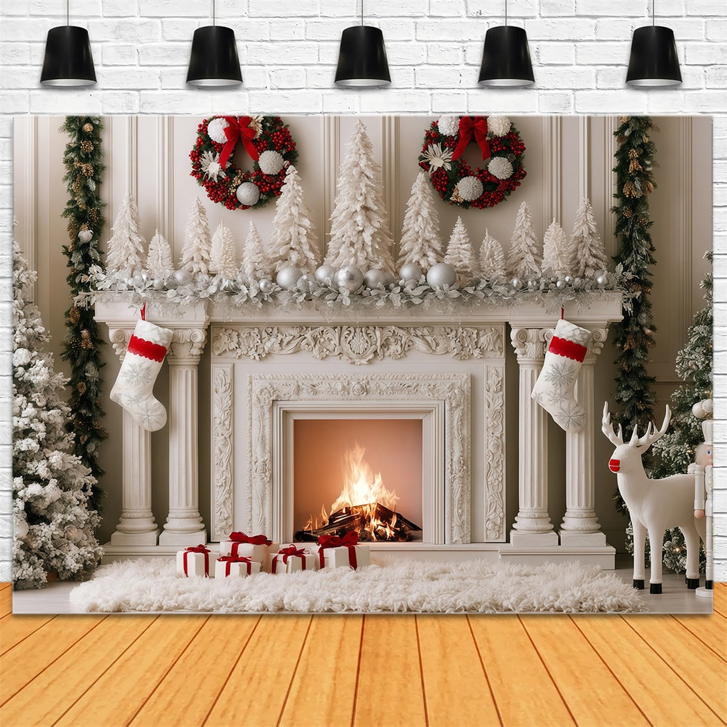 Weihnachtskamin-Hintergrund Schneeweiße Kaminsimsdekoration Studio-Weihnachtskulisse RR69-80