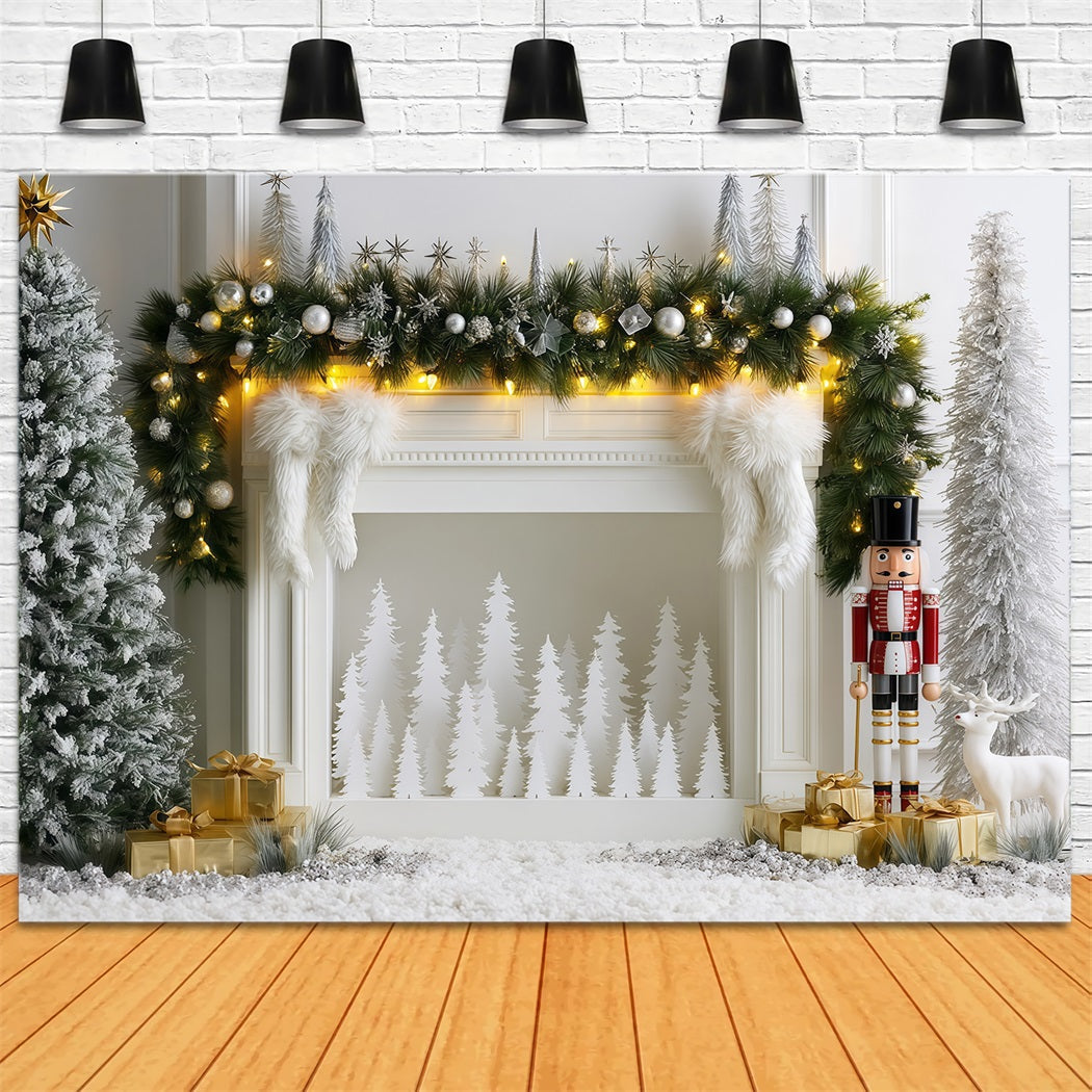 Elegante Weihnachtskulisse Kaminaufsatz Aus Silberfrost Studio-Weihnachtskulissen RR69-81