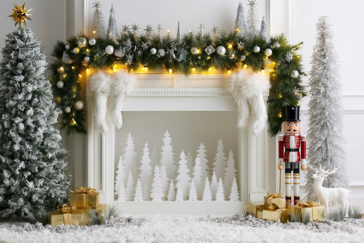 Elegante Weihnachtskulisse Kaminaufsatz Aus Silberfrost Studio-Weihnachtskulissen RR69-81