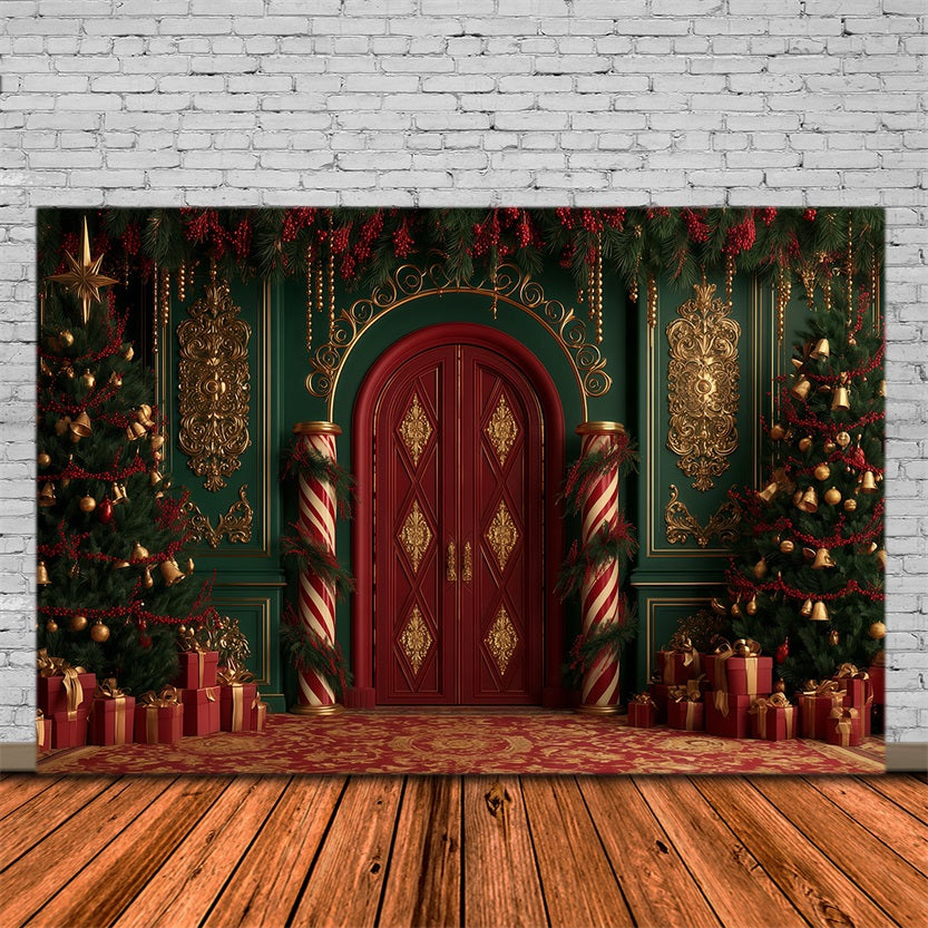 Viktorianische Weihnachtskulisse Eingang Zum Zuckerstangenpalast Weihnachts-Musselin-Hintergrund RR69-83