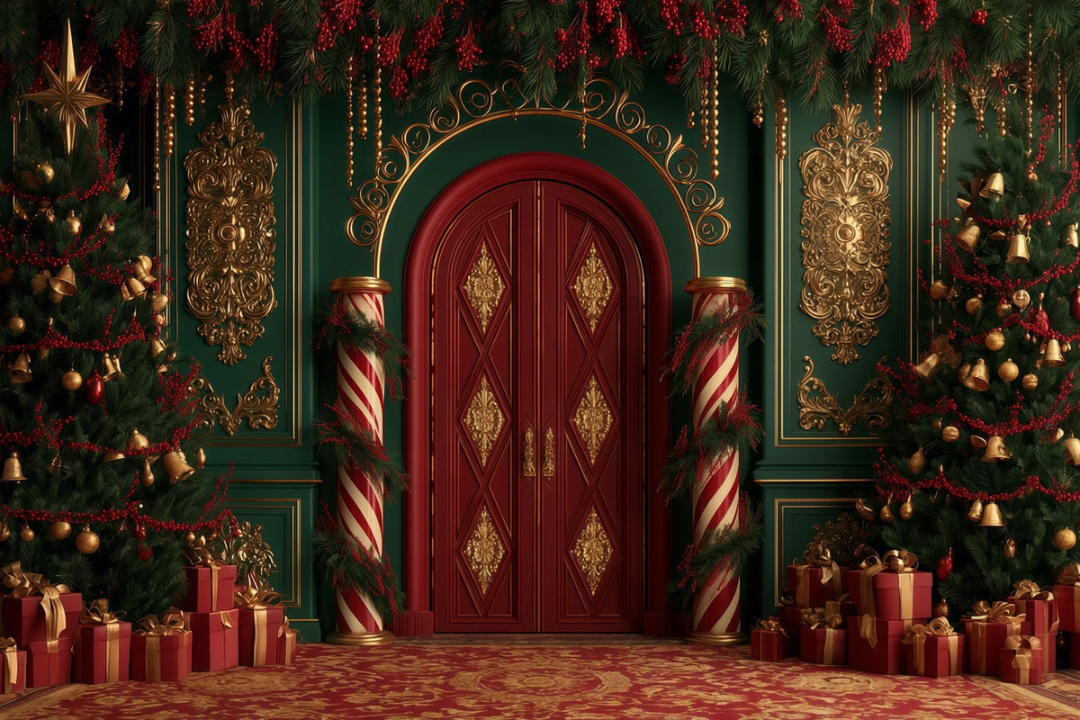 Viktorianische Weihnachtskulisse Eingang Zum Zuckerstangenpalast Weihnachts-Musselin-Hintergrund RR69-83