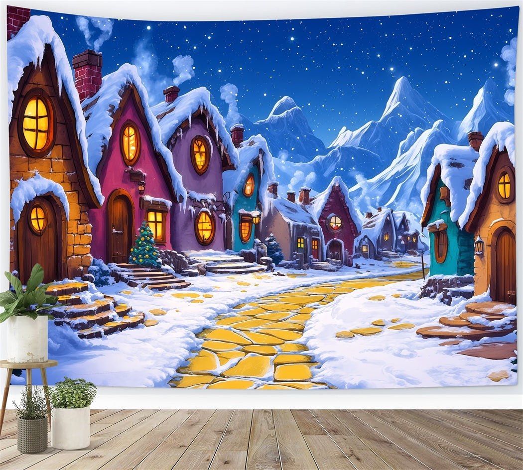 Weihnachtsdorf-Kulisse Verschneite Märchenhütte Weihnachtliche Indoor-Hintergrundkulisse RR69-84
