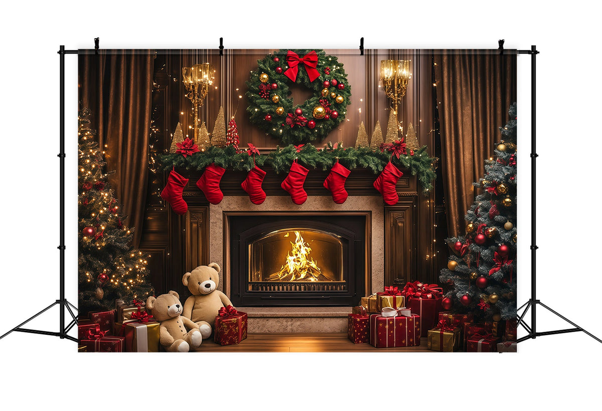 Gemütliche Weihnachtskulisse Vintage Kaminstrumpf Weihnachtshintergründe Für Den Innenbereich RR69-85