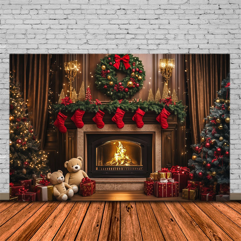 Gemütliche Weihnachtskulisse Vintage Kaminstrumpf Weihnachtshintergründe Für Den Innenbereich RR69-85
