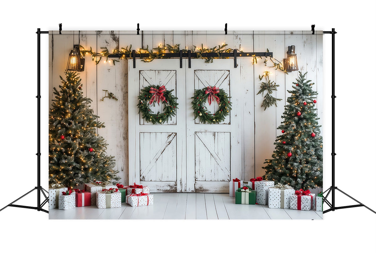 Weihnachts-Scheunentor-Hintergrund Rustikale Weiße Holzwand Weihnachtswand-Hintergrund RR69-87
