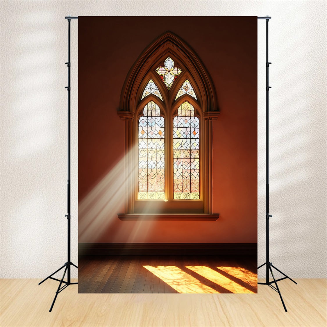 Weihnachtskulisse In Der Kirche Gotisches Buntglasfenster Weihnachts-Fotohintergründe RR69-9