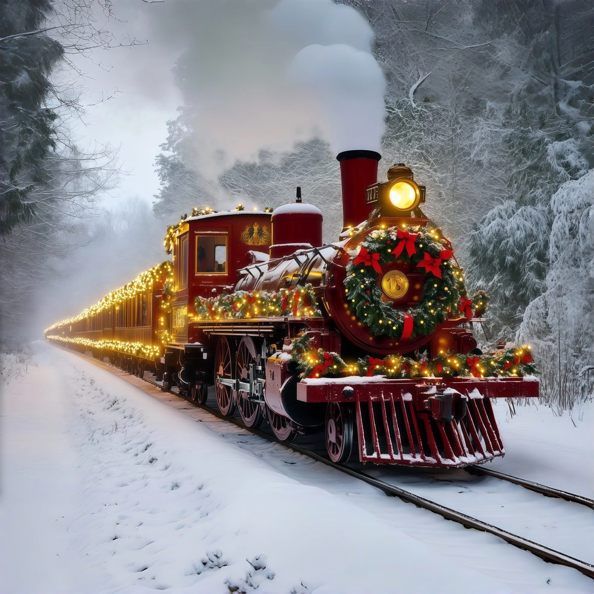 Weihnachtszug-Kulisse Schneebedeckter Zug Mit Rotem Licht Weihnachtskulissen RR69-93