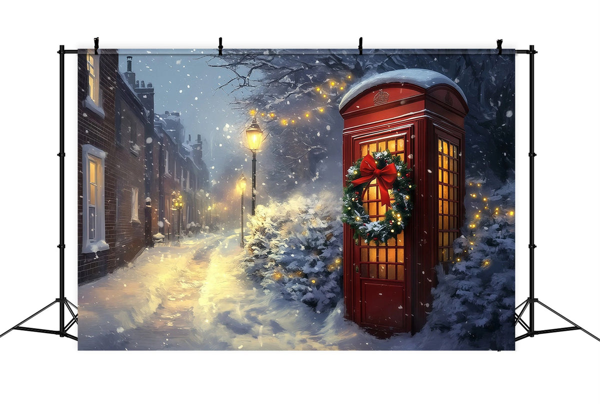 Winterliche Weihnachtskulisse Schneerote Telefonzelle Weihnachtshintergrund RR69-96