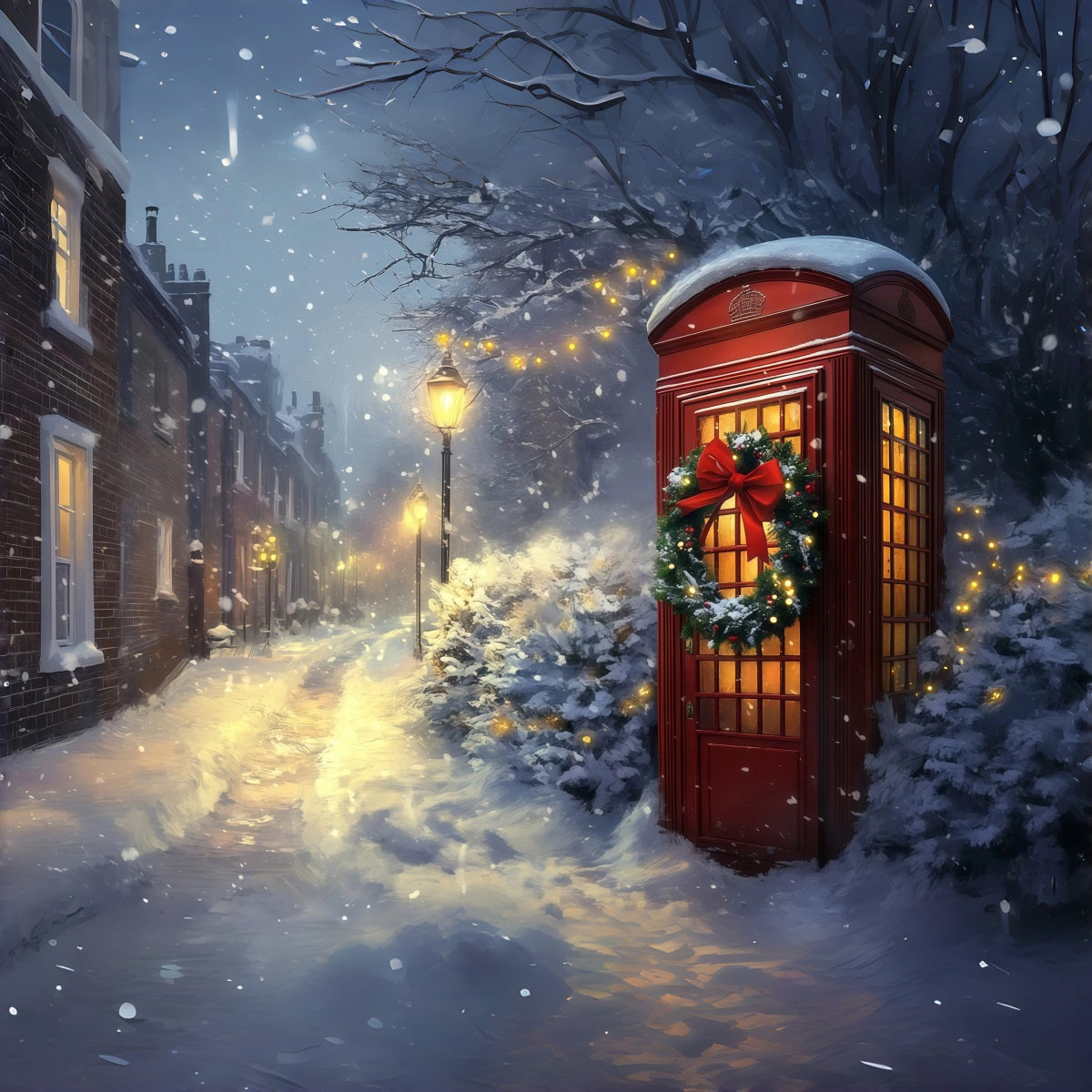 Winterliche Weihnachtskulisse Schneerote Telefonzelle Weihnachtshintergrund RR69-96