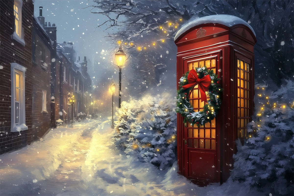 Winterliche Weihnachtskulisse Schneerote Telefonzelle Weihnachtshintergrund RR69-96