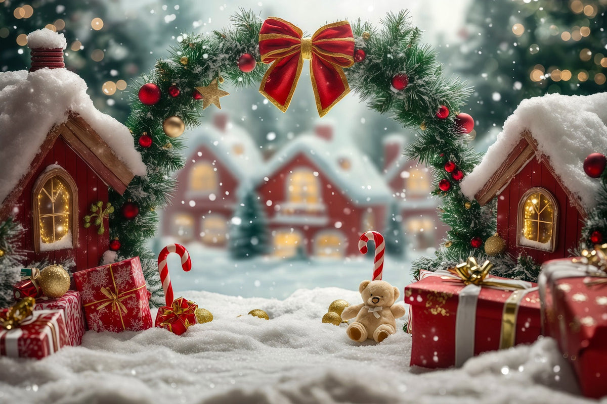 Niedliche Weihnachtskulisse Torbogen Zum Zuckerstangen-Häuschen Weihnachts-Fotografie-Hintergrund RR69-97