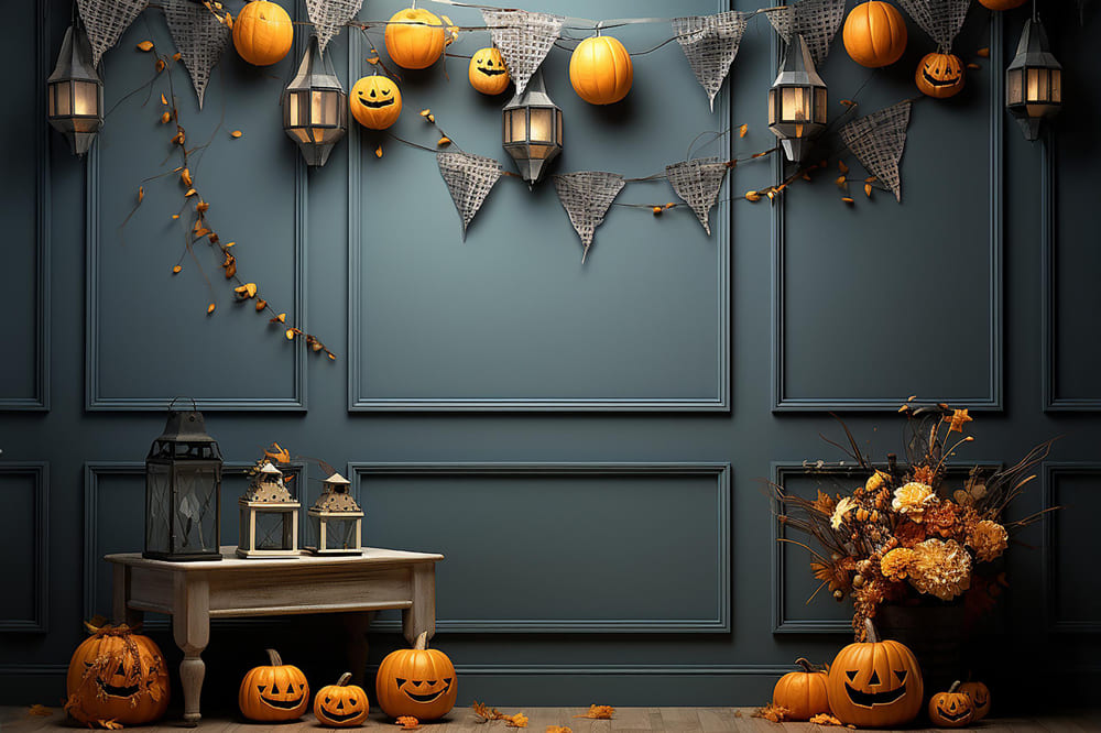 Kürbisse Dekorierte Wand Halloween Hintergrund RR7-108