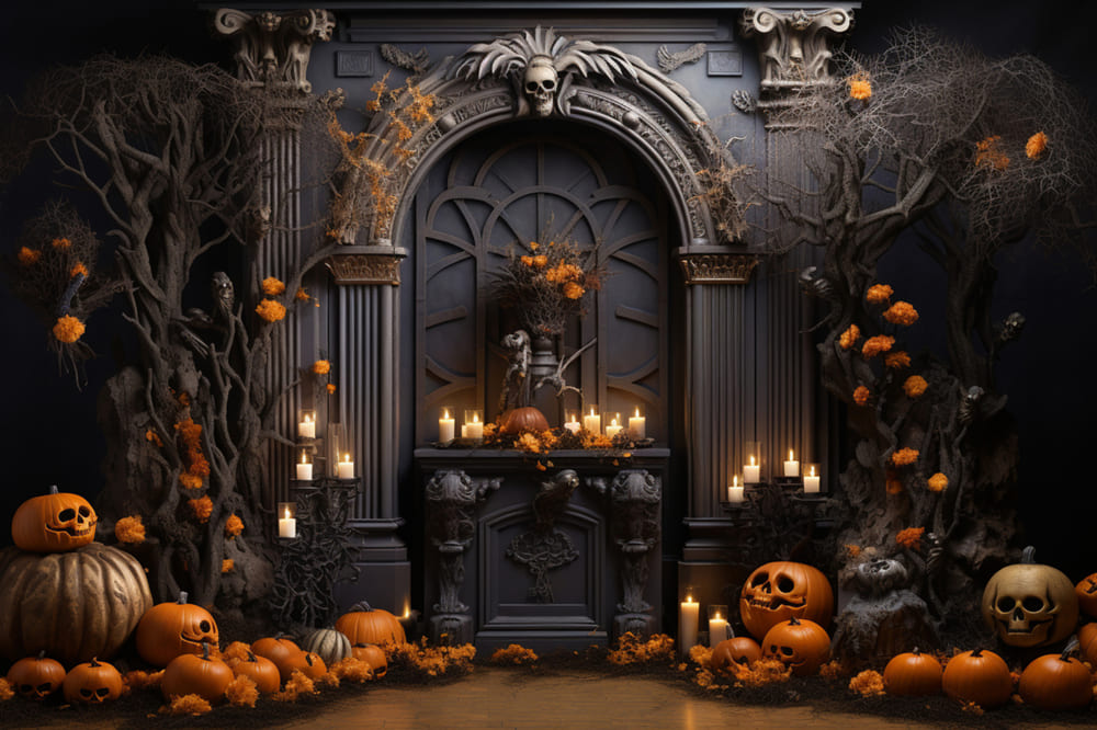 Kürbisse Kerzen Halloween Wandhintergrund RR7-112