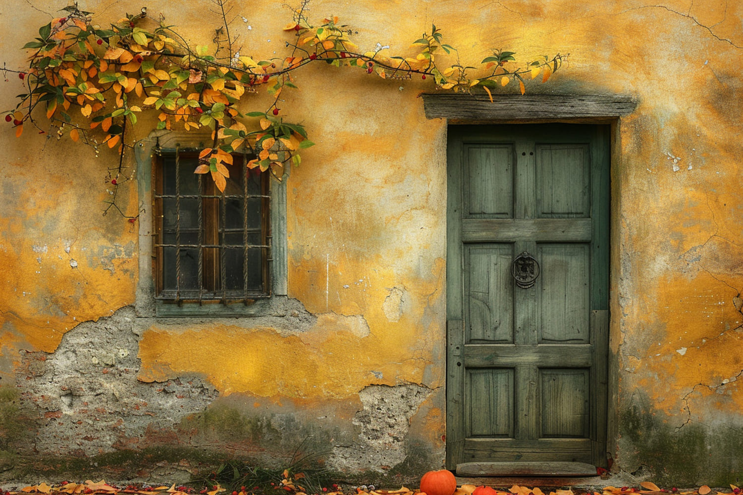 Ruinierte Wand Holztür Herbst Hintergrund RR7-147