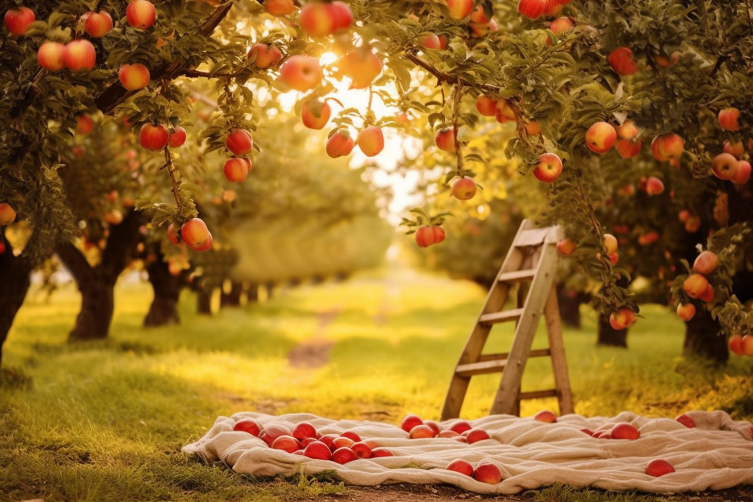 Herbst Apfelbäume Feld Sonnenschein Hintergrund RR7-153