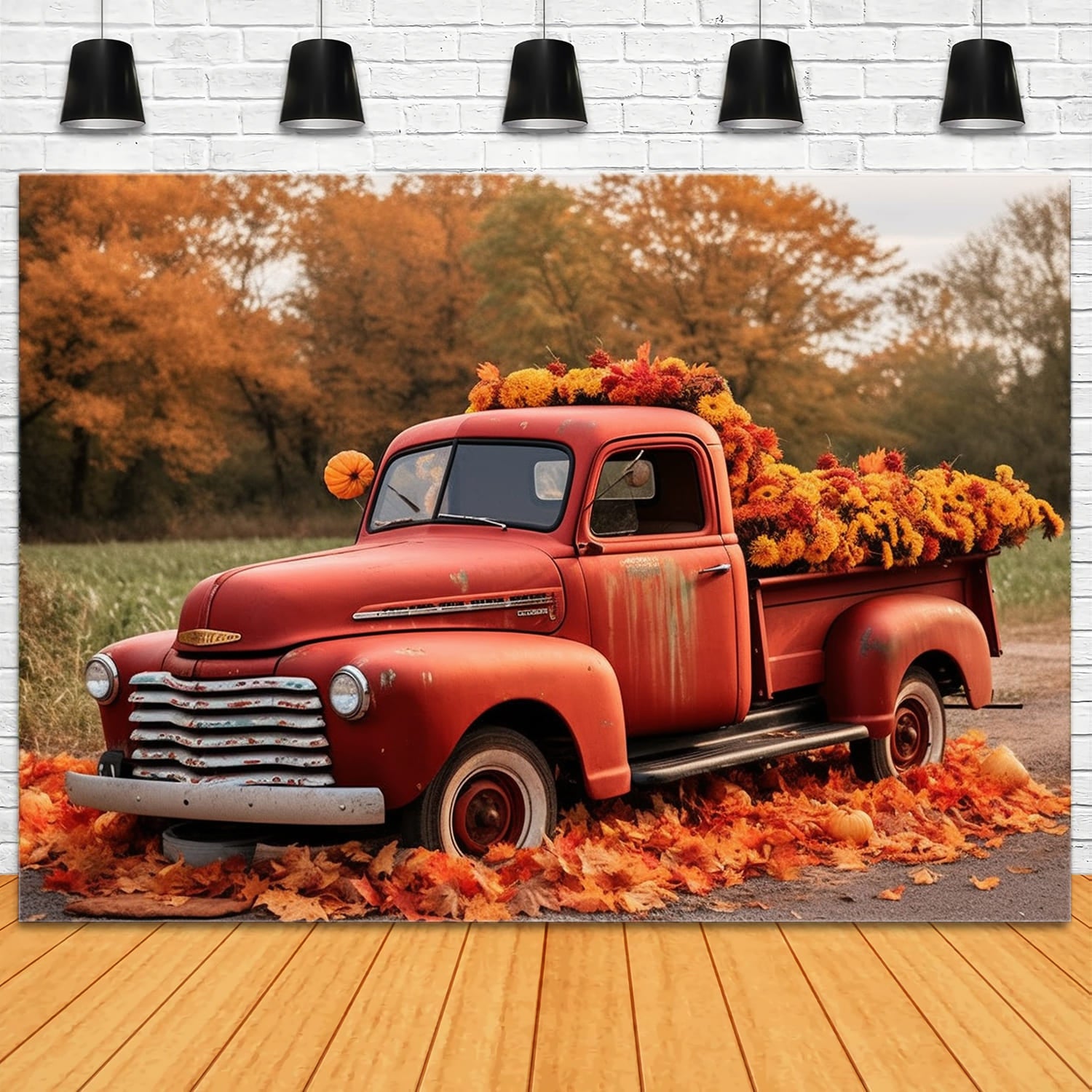 Herbst Ahorn Wald Rot LKW Hintergrund RR7-157