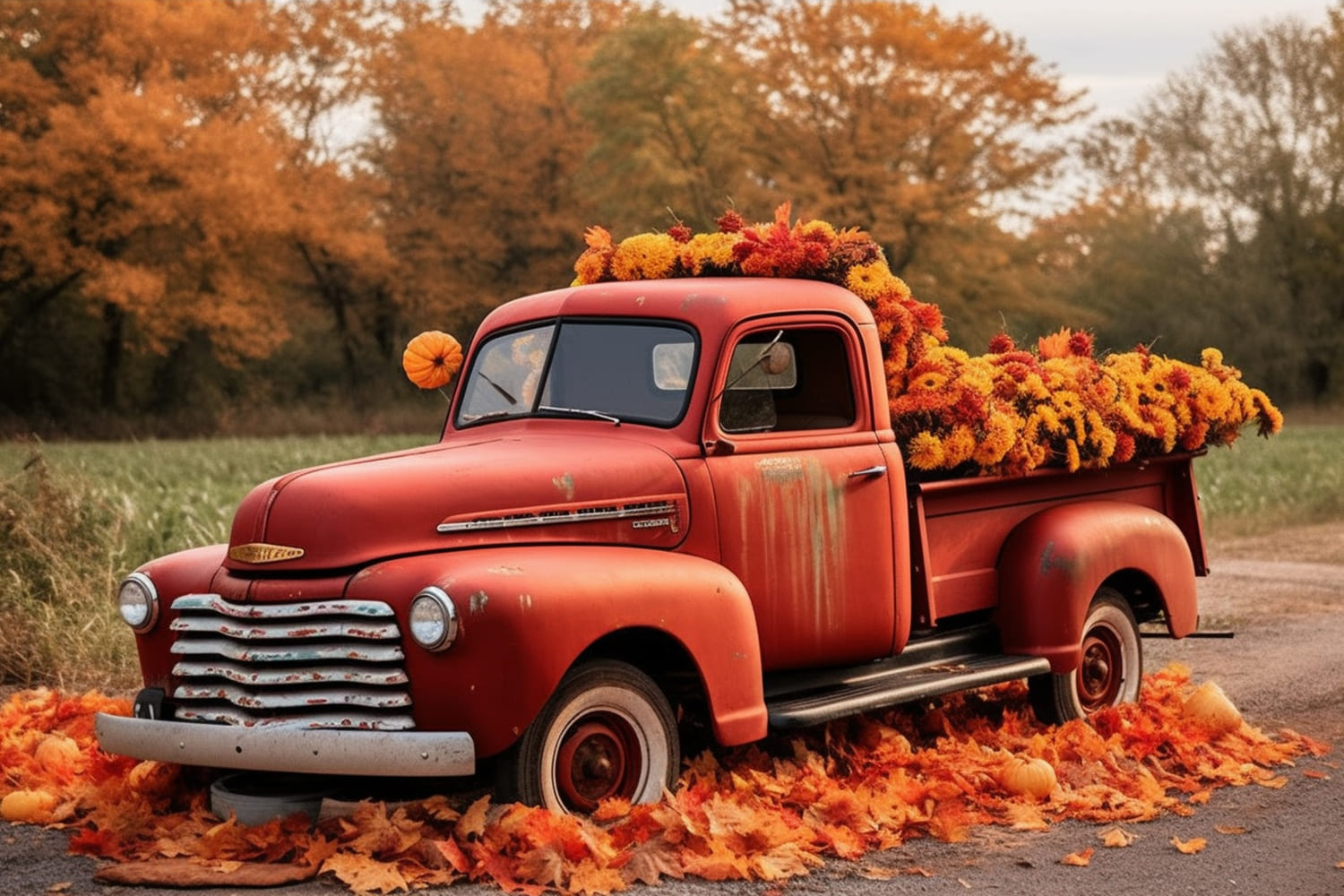 Herbst Ahorn Wald Rot LKW Hintergrund RR7-157