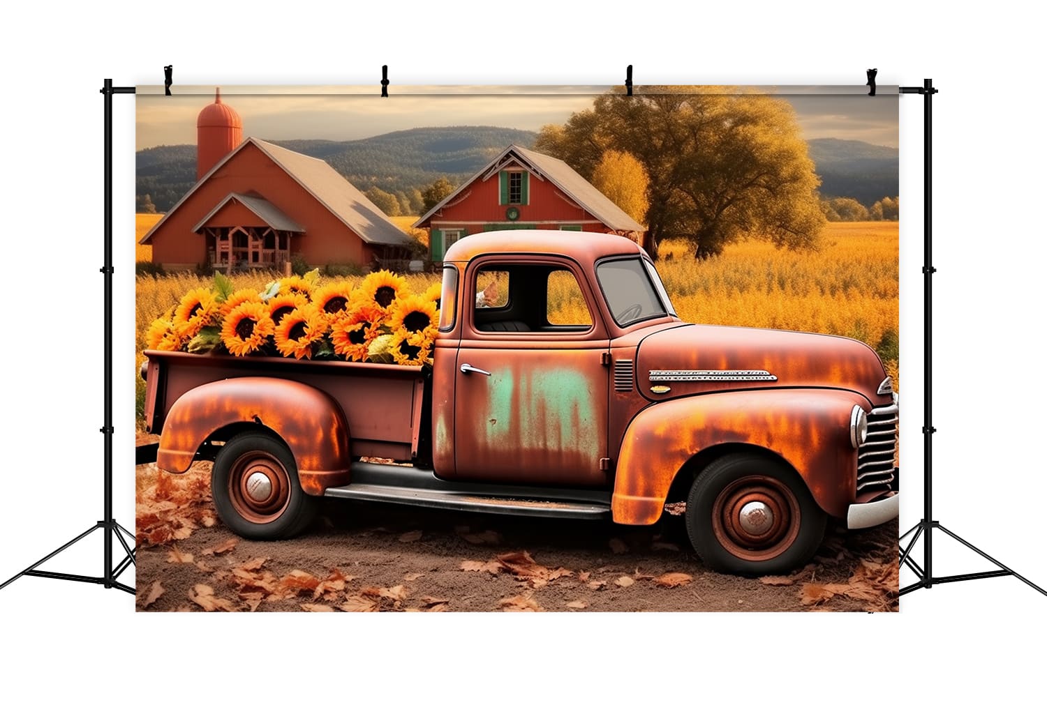 Herbst Feld Sonnenblume Alter LKW Hintergrund RR7-158