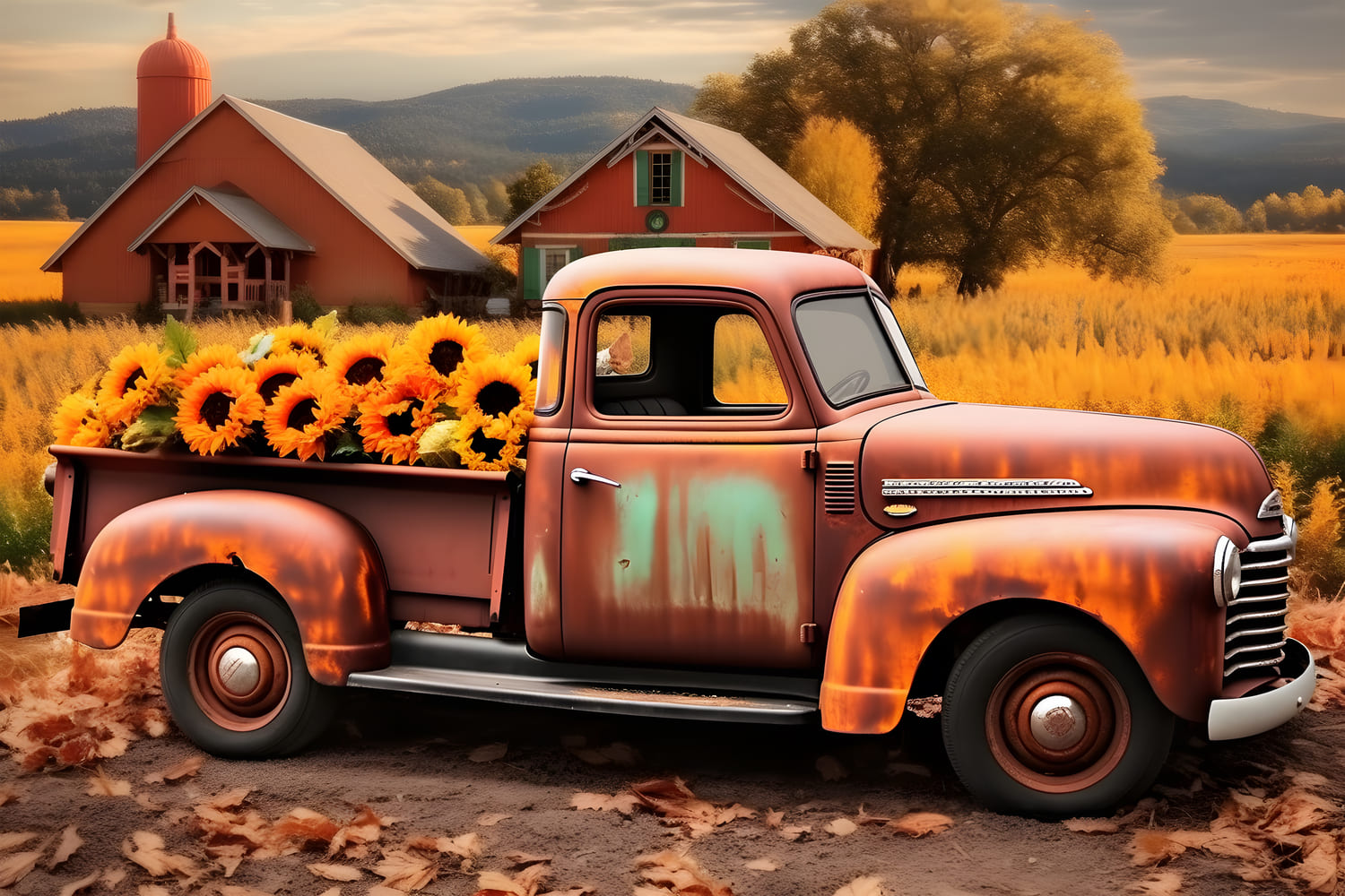 Herbst Feld Sonnenblume Alter LKW Hintergrund RR7-158